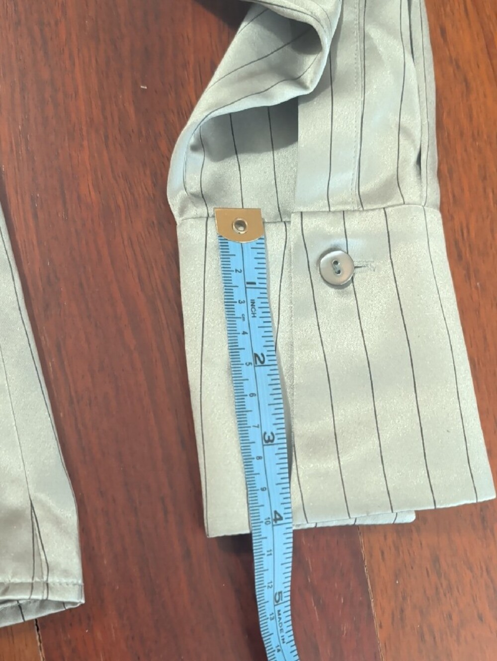 Lafayette 148 New York Gray Satiny Silk Pinstripe Hidden Button-Front Shirt - Picture 8 of 10